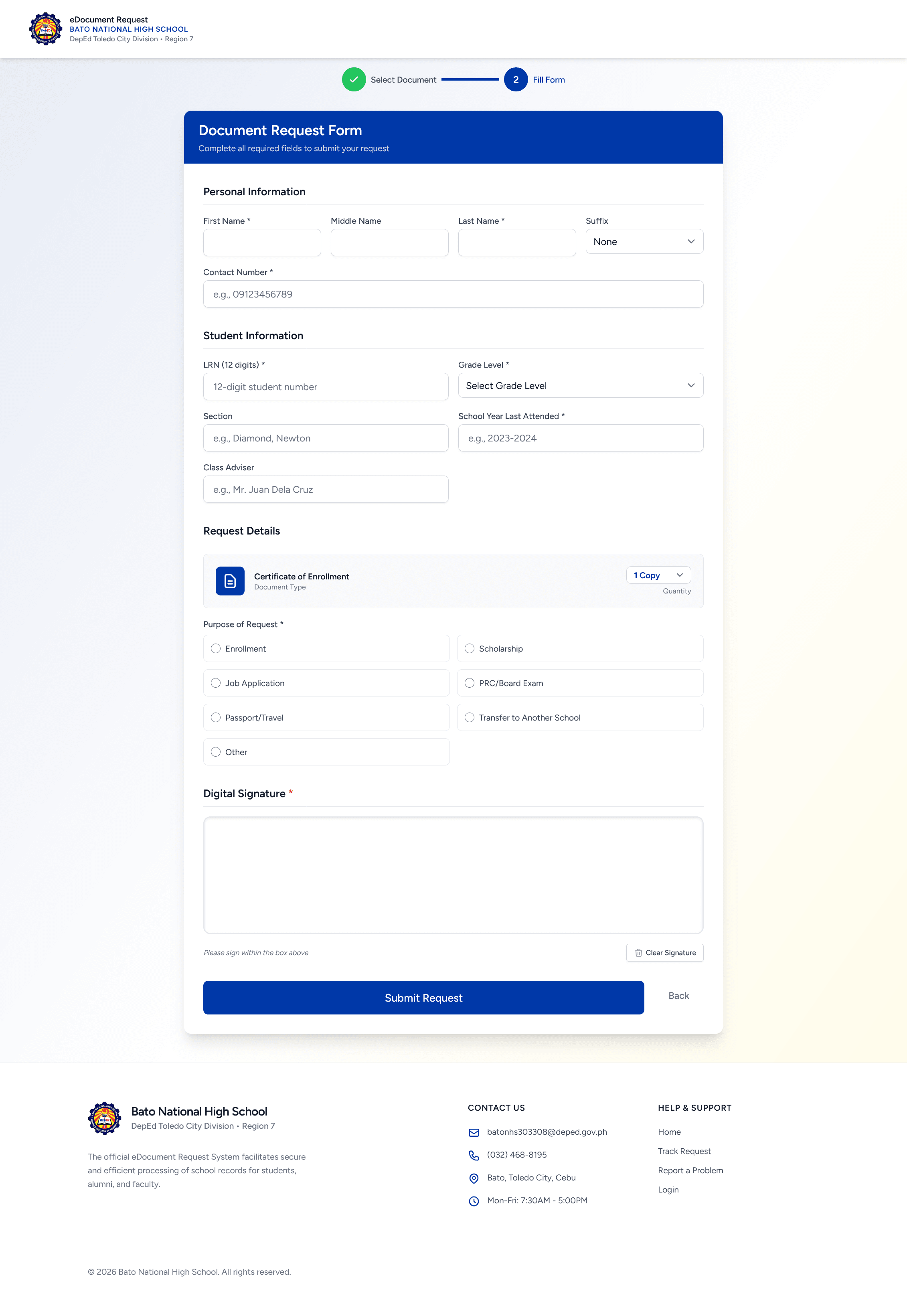 BNHS eDocument Request and Tracking — full page capture 4 of 4