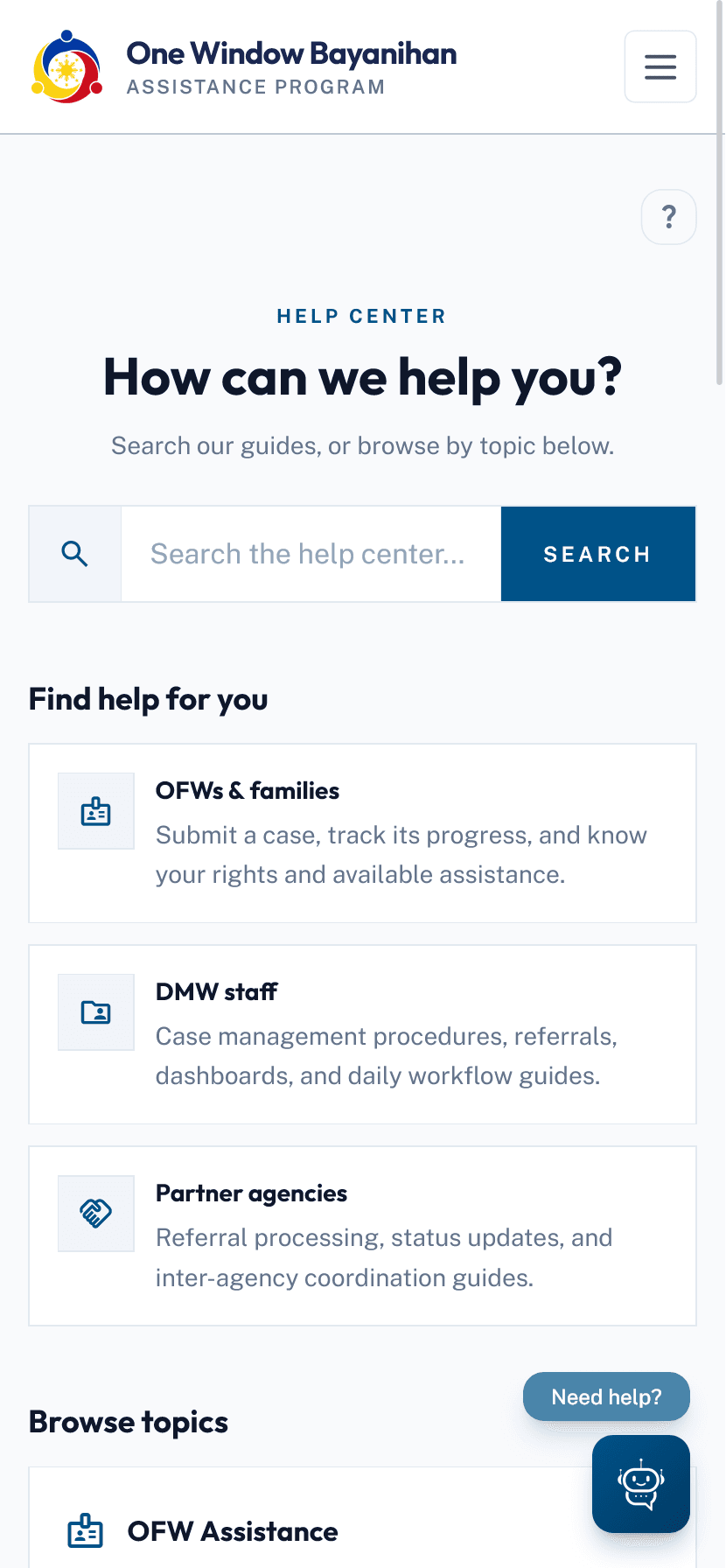 OWBAP — One Window Bayanihan Assistance Program — Screen 3 of 4, mobile