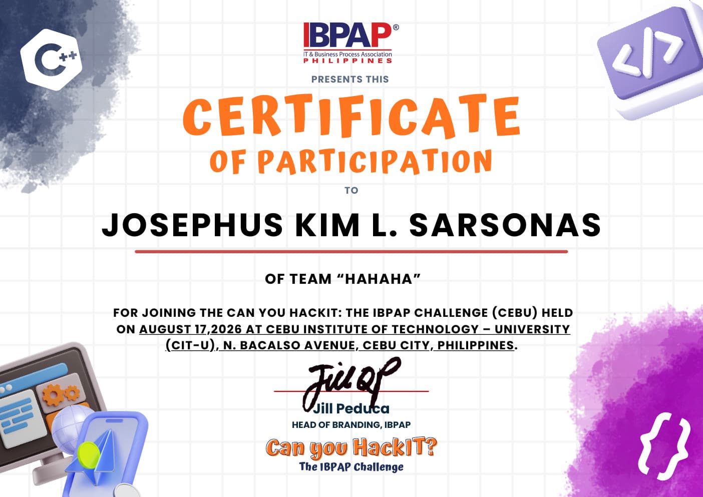 Can You HackIT certificate preview